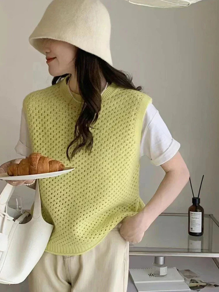 Stickad Dam Tröja Ärmlös Modern Design Lätt Material 4