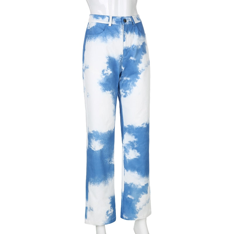 Dam Hög Midja Blekflare Jeans Polyester Spandex-5