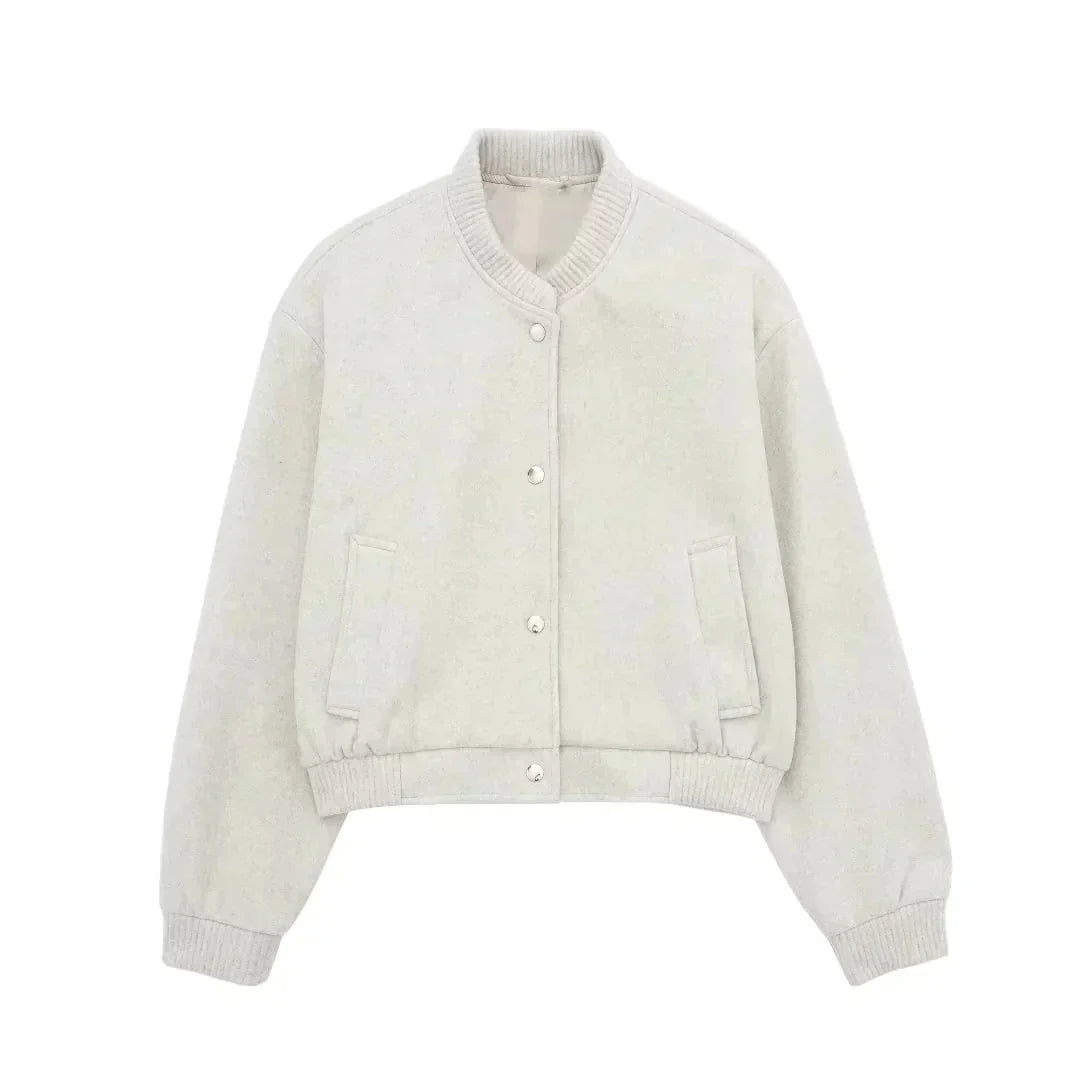 Dam Bomberjacka Kort Mjuk Blandning Stilren Fashion-5