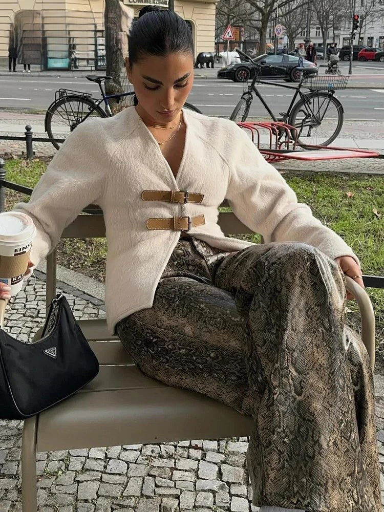 Damjacka Faux Päls Spänne Framsida Figursydd-4