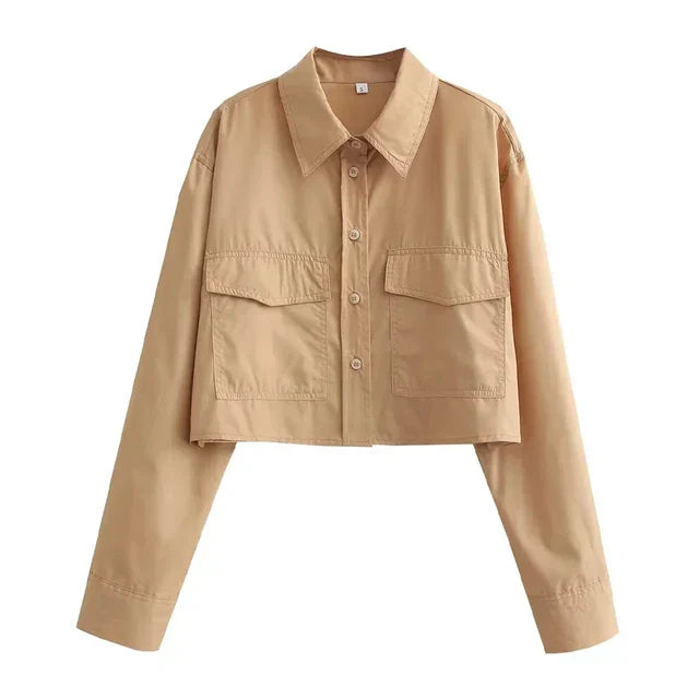 Kvinnors Popeline Skjorta Avslappnad Polyester med Fickor 7