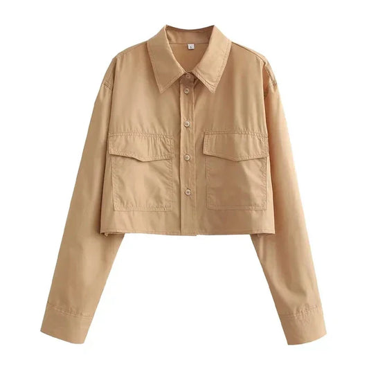 Kvinnors Popeline Skjorta Avslappnad Polyester med Fickor 1