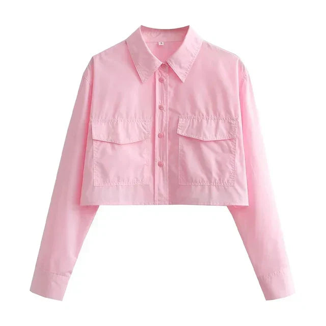 Kvinnors Popeline Skjorta Avslappnad Polyester med Fickor 6