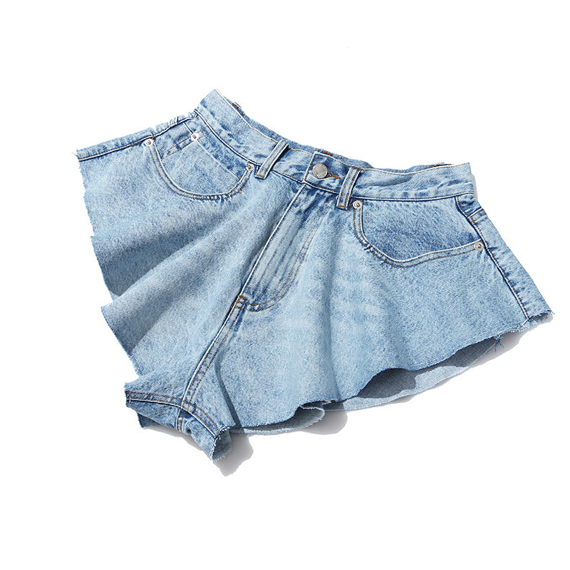 Dam Denimshorts Hög Midja Bomull Polyester-2