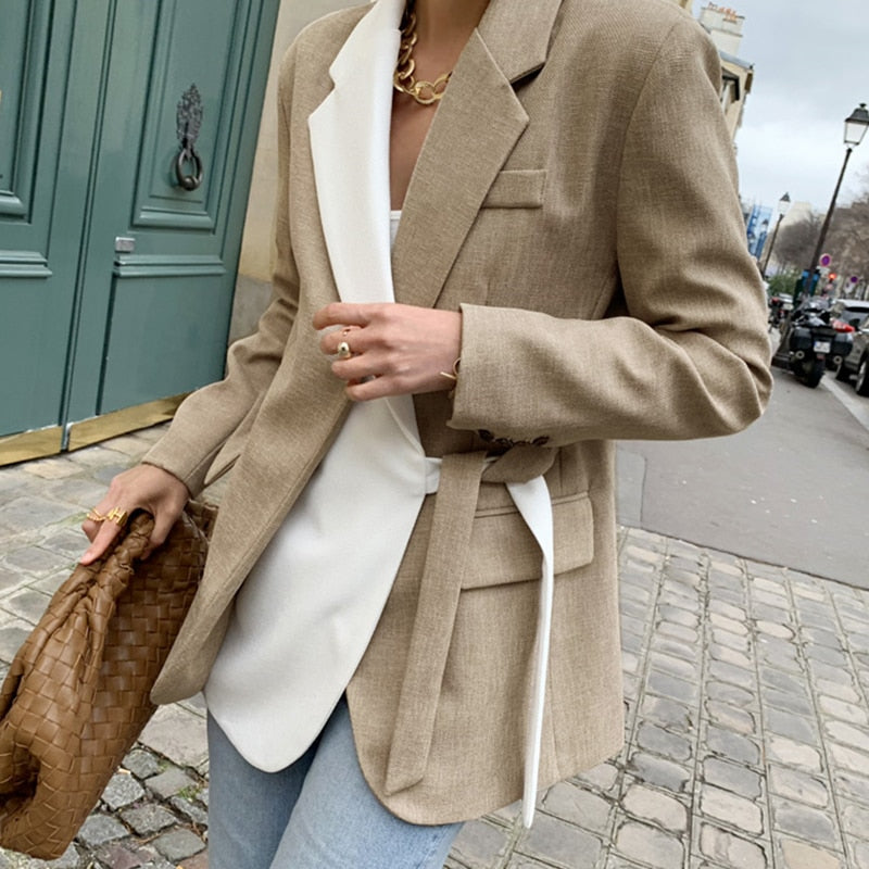 Dam Blazer med Reverskrage i Bomull och Polyester för Kontor och Formella Tillfällen-2
