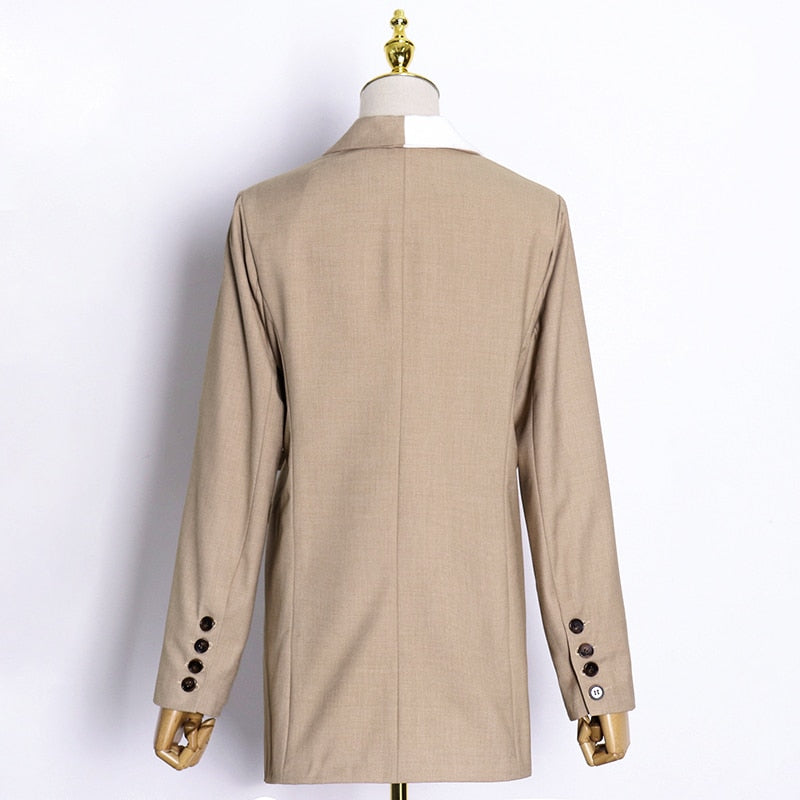 Dam Blazer med Reverskrage i Bomull och Polyester för Kontor och Formella Tillfällen-4