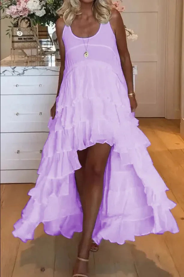 Variant image for Kvinnors Klänning Ruffled Lätt Material Kort Framåt Långt Bakåt-25