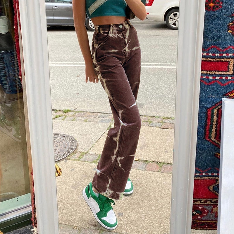 Dam Jeans Med Hög Midja 100% Bomull Streetwear-4