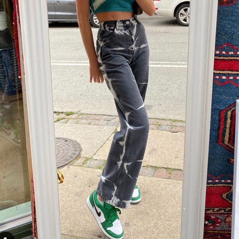 Dam Jeans Med Hög Midja 100% Bomull Streetwear-2
