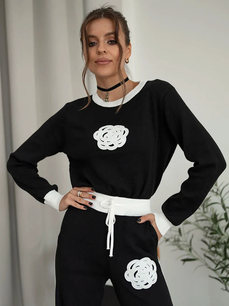 Tvådelat Set Dam Avslappnad Stickad Design Mjuk Fiber 1