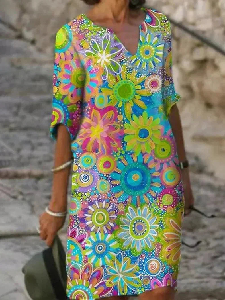 Fina Damklänningar V-hals Mönster Polyester-3