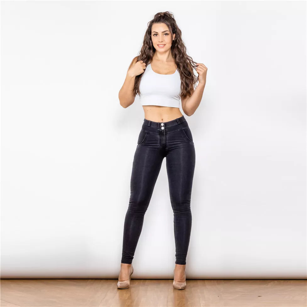 Dam Jeans Hög Midja Slim Fit Bomull Spandex-2