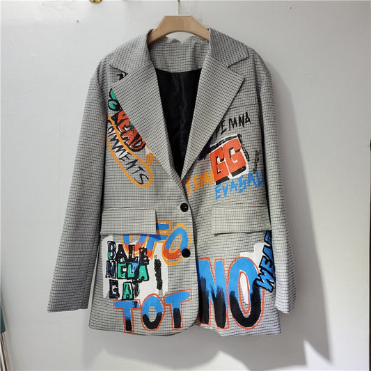 Kvinnors Ăverdimensionerad Blazer Tryckt HĂ„llbart Tyg-1