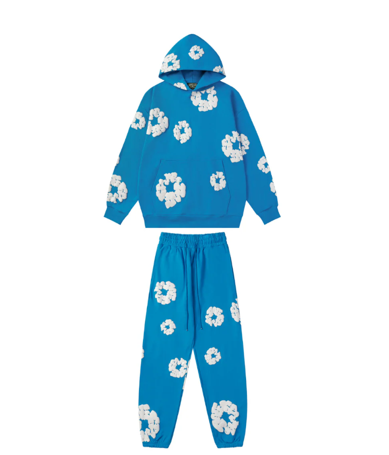 Unisex Hoodie Blommönster Mjuk Bomull och Sweatpants 6
