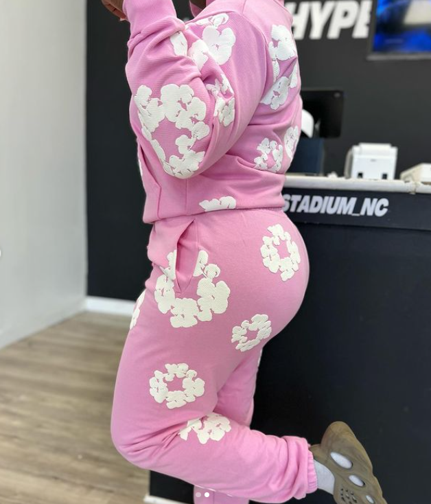 Unisex Hoodie Blommönster Mjuk Bomull och Sweatpants 8