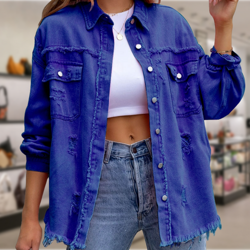 Dam Skjortajacka med Fransar Trendig Design Högkvalitativt Tyg-1