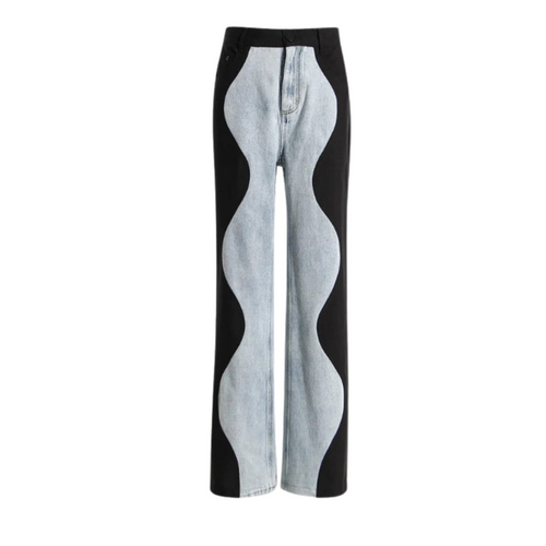 Dam Jeans Hög Midja Breda Ben Bomull Polyester-1