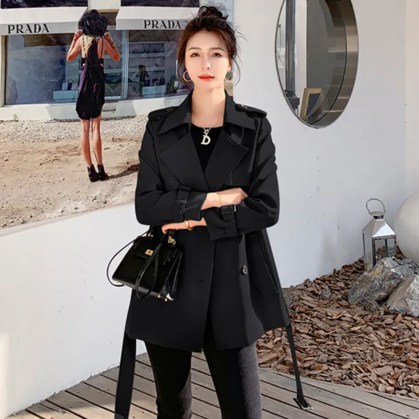 Damjacka Trench Coat Casual Hållbart Tyg-2