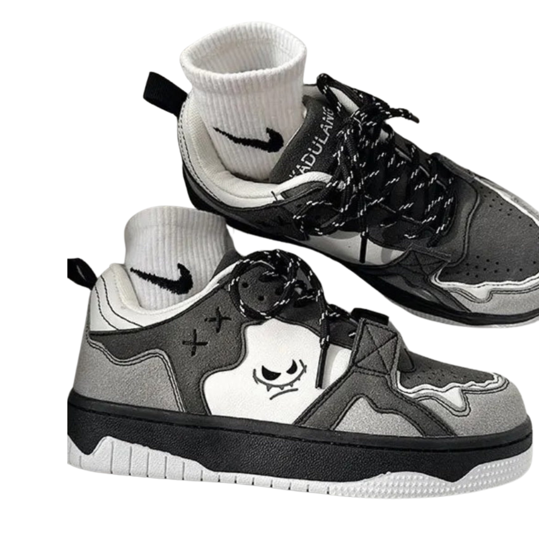 Herr Sneakers Låg Plattform i Graffiti Design - Syntetiskt Läder och Gummisula för Komfort 1