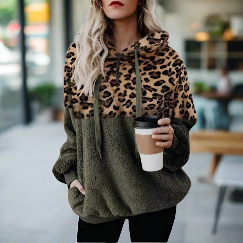 Variant image for Dam Hoodie Leopardmönster Lätt Plysch-1
