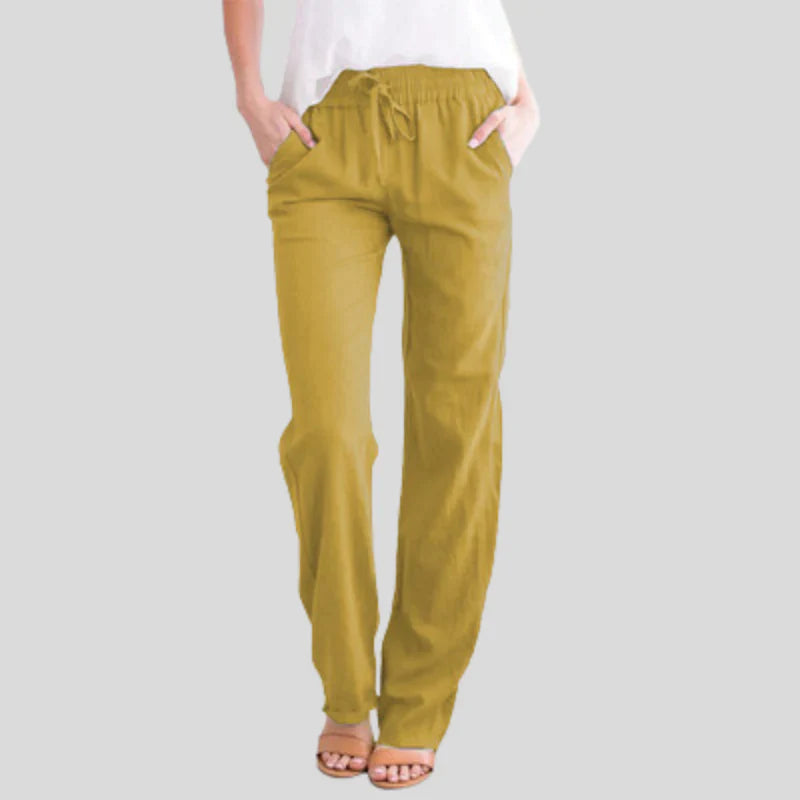 Variant image for Dam Byxor Med Resår I Midjan Snygga Bomullsbyxor Med Raka Ben-15