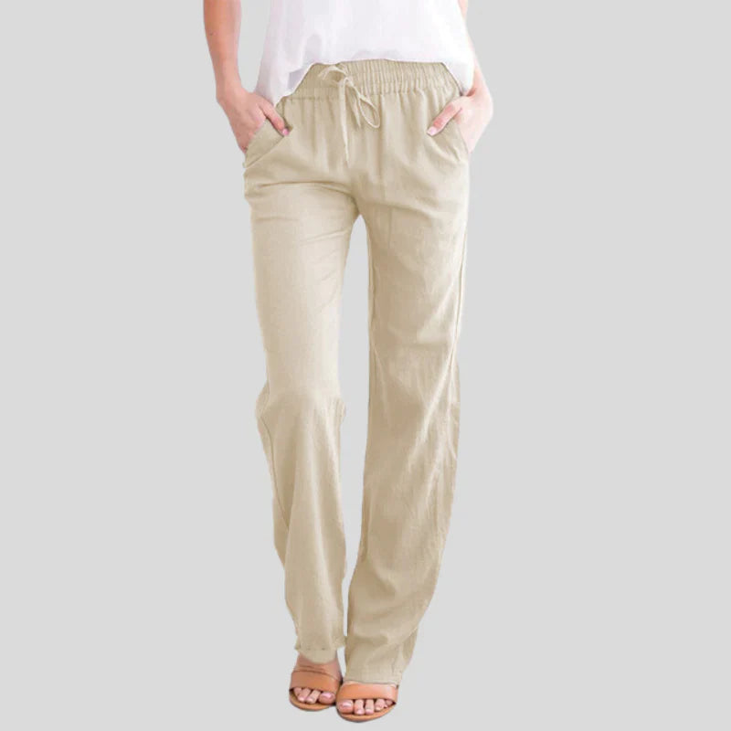 Variant image for Dam Byxor Med Resår I Midjan Snygga Bomullsbyxor Med Raka Ben-43