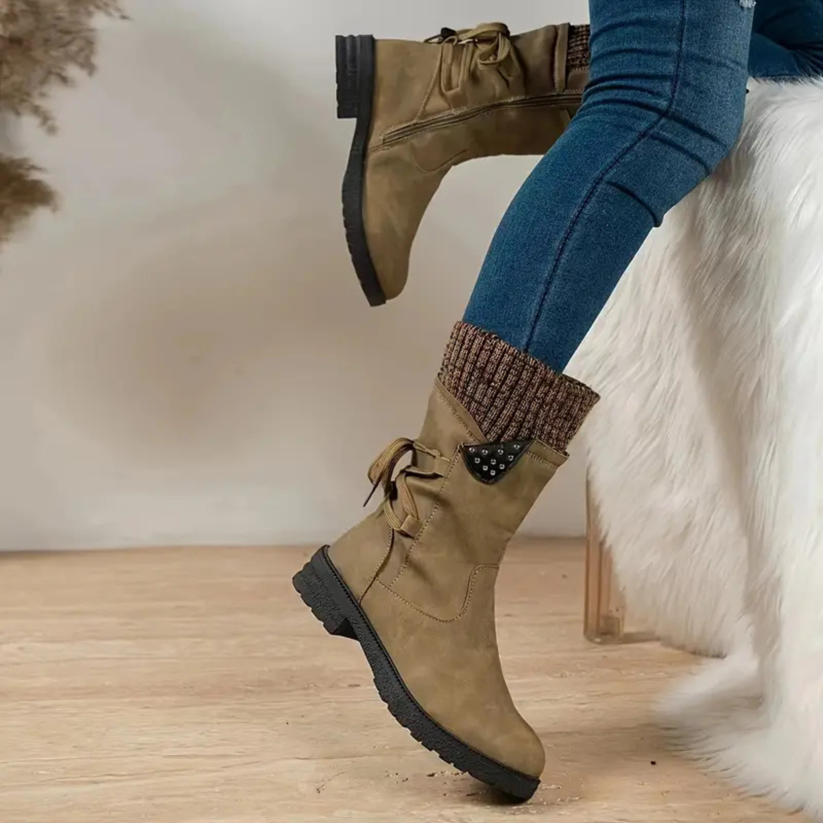 Fodrade Vinterstövlar Dam Bekväma Syntetisk Läder-5