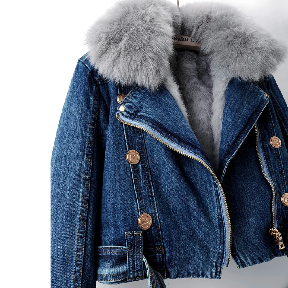 Dam Denimjacka Mjuk Päls Ekologisk Denim Trendig Design-5
