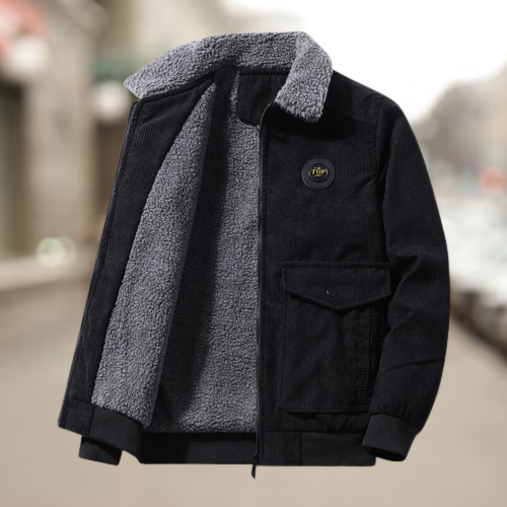 Herrjacka Vinter Dubbelknapp Fleecefoder Polyester-5