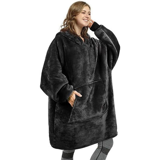 Lång Hoodie Dam Överdimensionerad Fleece Komfortabel Med Huva-1