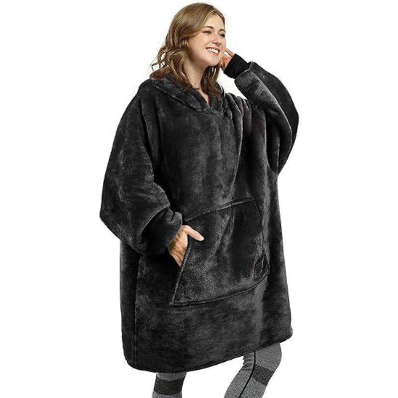 Variant image for Lång Hoodie Dam Överdimensionerad Fleece Komfortabel Med Huva-1