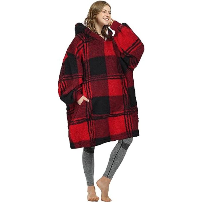 Variant image for Lång Hoodie Dam Överdimensionerad Fleece Komfortabel Med Huva-3