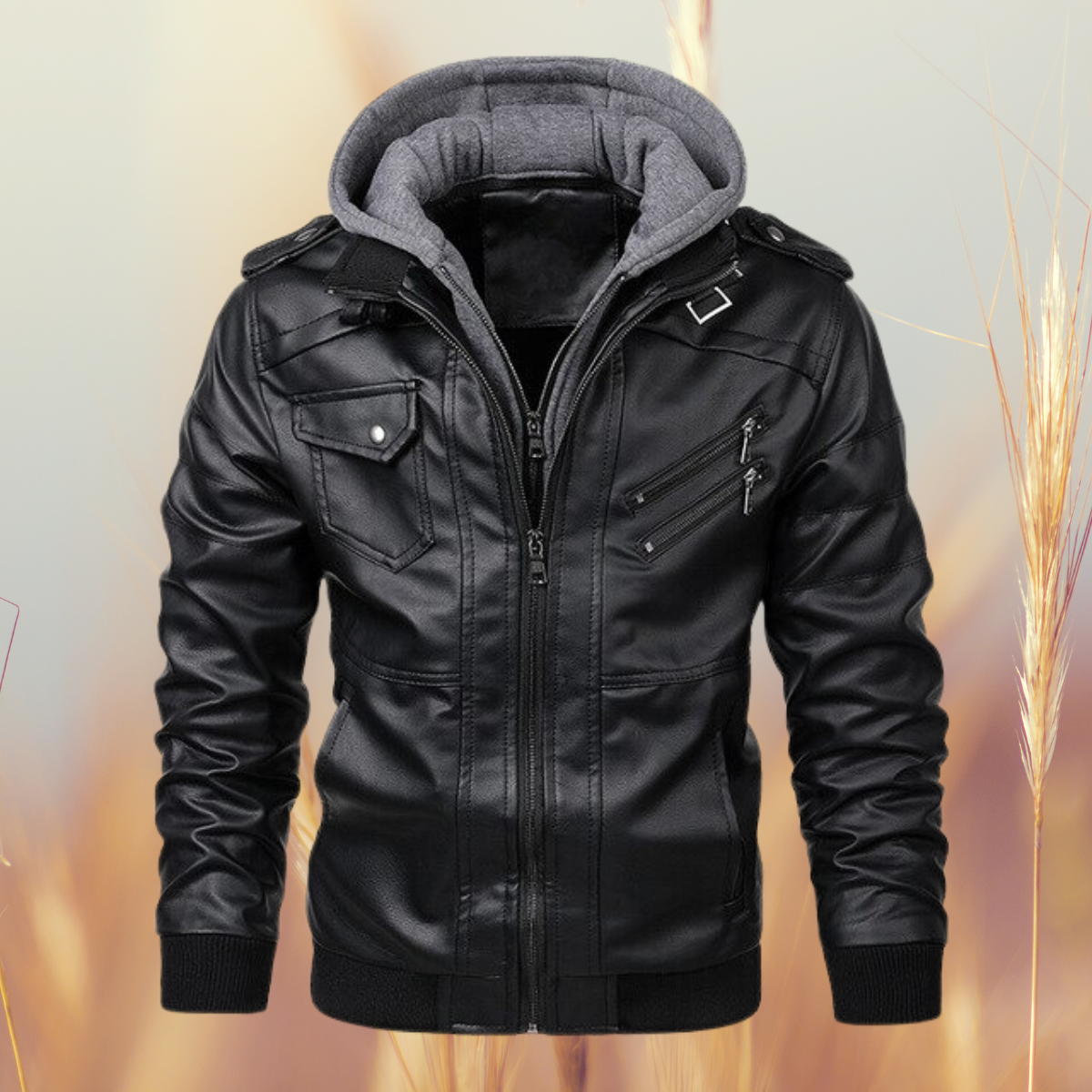 Herrmotorcykeljacka Vinterdesign Syntetiskt Läder-3