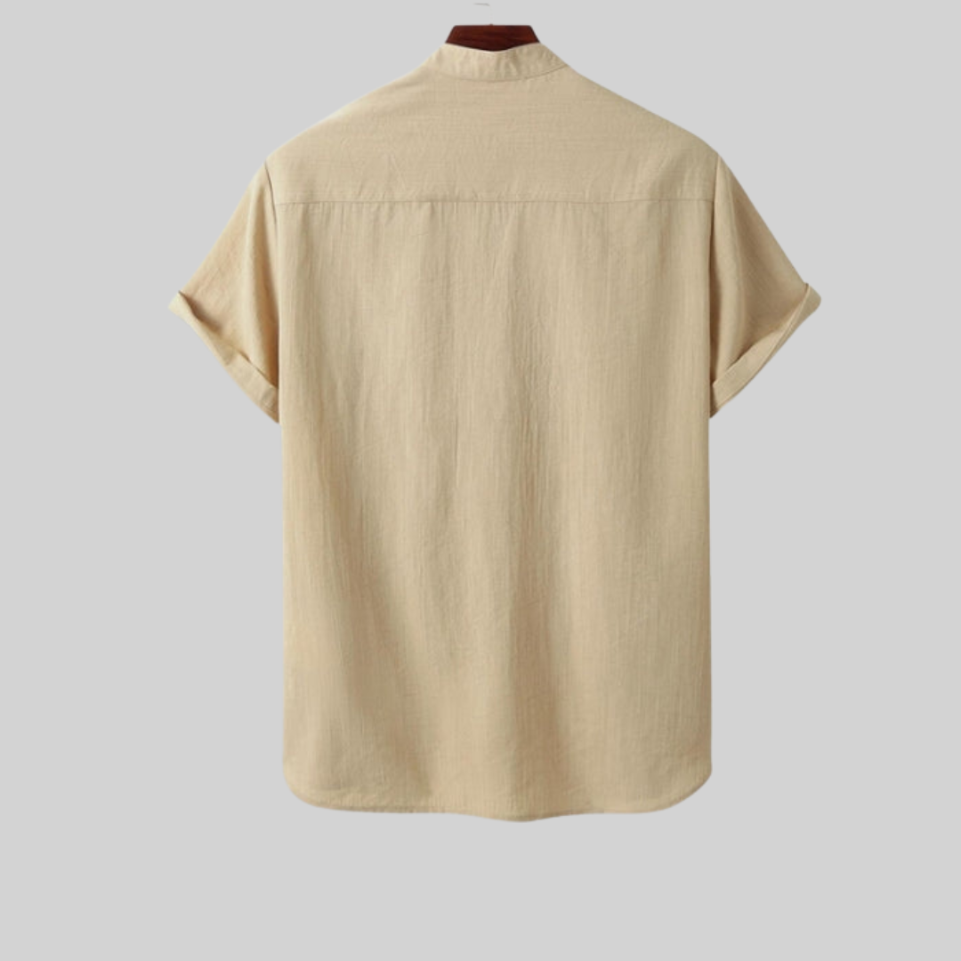 Herrskjorta Kort Ärmar Linne Polyester Viskos-3