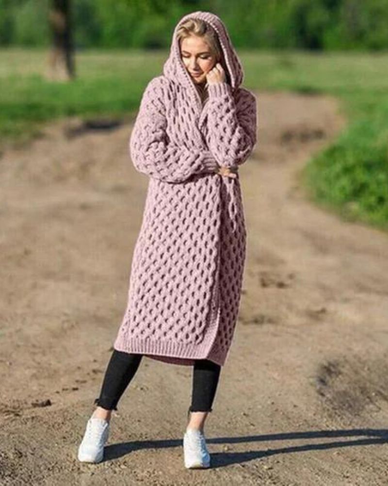 Lång Kofta Dam Stickad 100% Akryl Avslappnad Passform 11