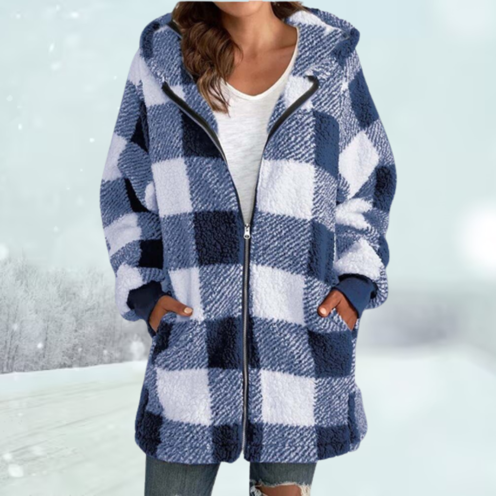 Variant image for Damjacka Rutigt Mönster med Huva i Polyester för Kalla Vinterdagar-1