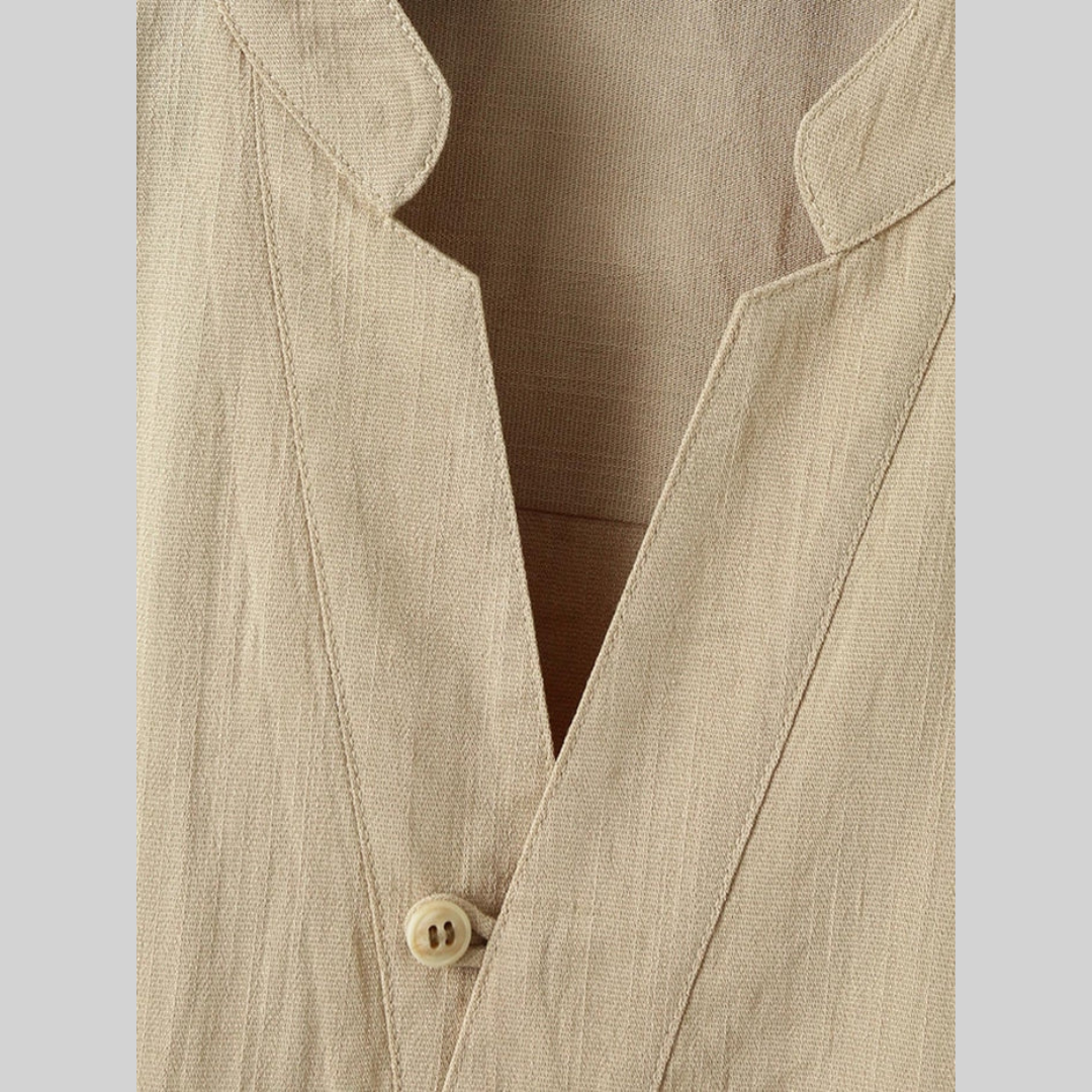 Herrskjorta Kort Ärmar Linne Polyester Viskos-4