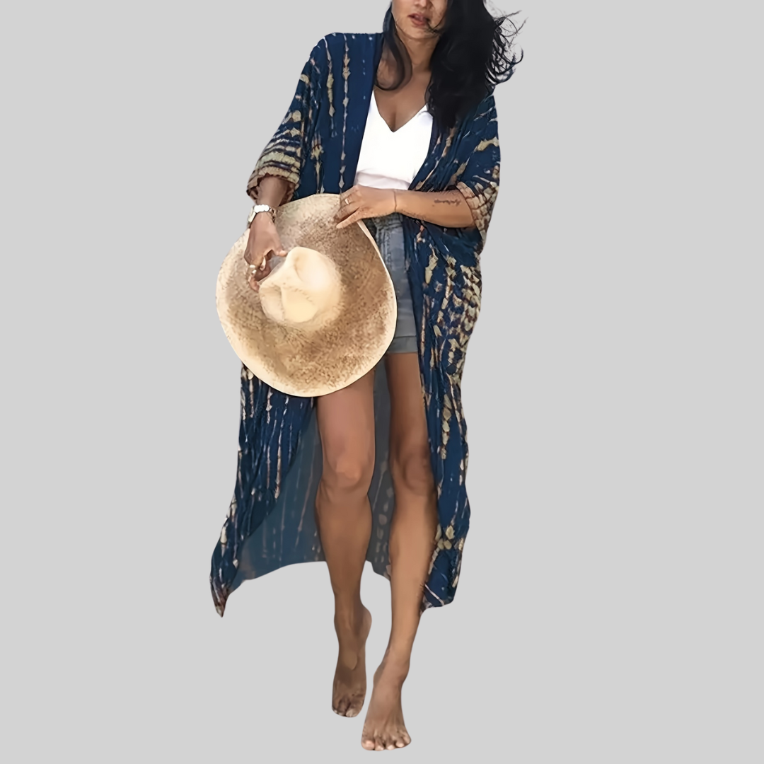 Dam Midi Kimono Boho Löst Passform Viskos-5