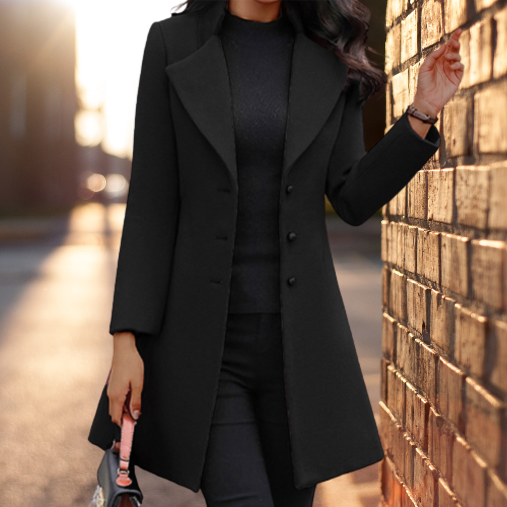 Svart Vinterkappa Dam i Polyester – Elegant Lång Kappa för Kalla Dagar 6