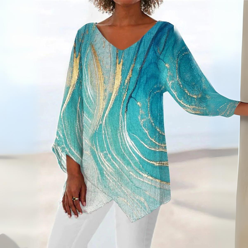 Kvinnors Avslappnad Blus V-ringning Lång Ärmar Bomullsblandning-1