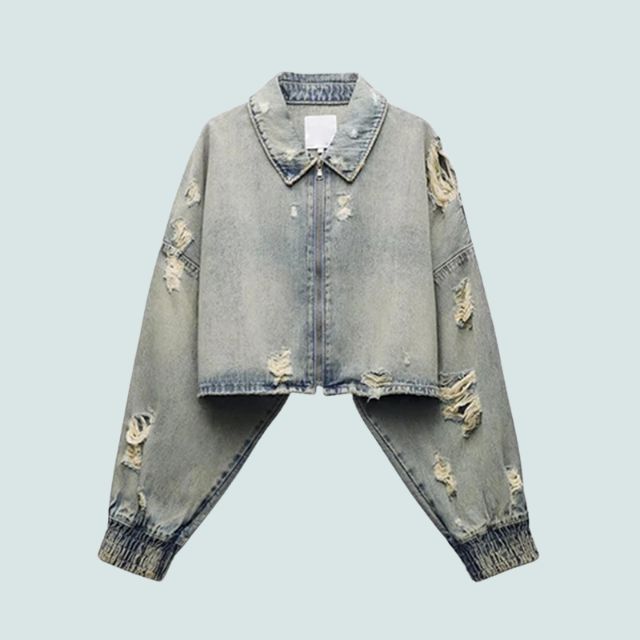 Dam Kort Denimjacka Avslappnad Denim-5