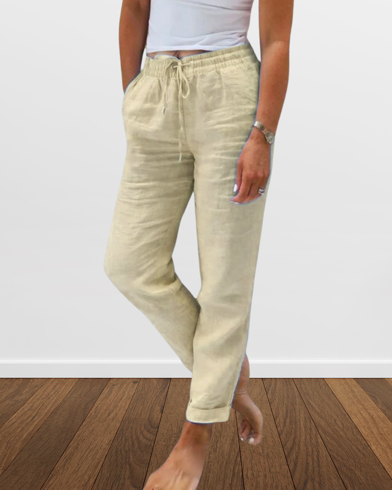 Variant image for Dam Fritidsbyxor Av Bomull och Linne, Avslappnad Passform och Chic Design-13