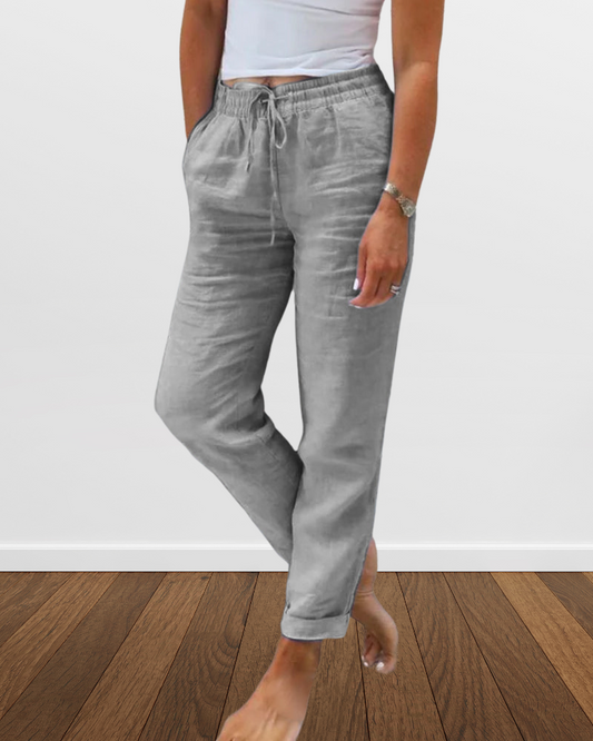 Dam Fritidsbyxor Av Bomull och Linne, Avslappnad Passform och Chic Design-1