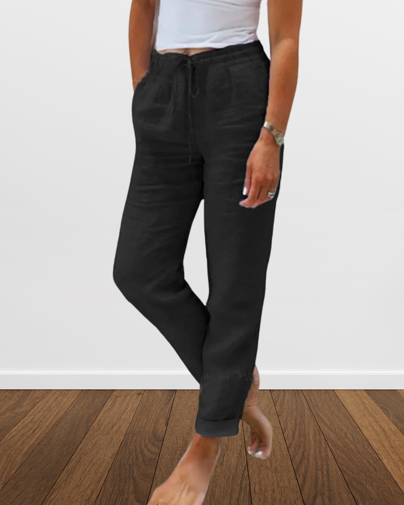 Variant image for Dam Fritidsbyxor Av Bomull och Linne, Avslappnad Passform och Chic Design-19