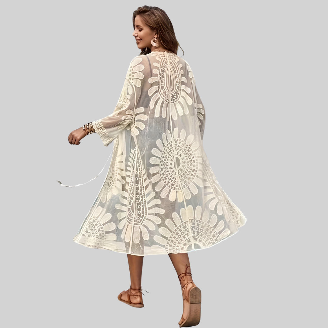 Dam Boho Blus V-hals Broderad Bomull-3