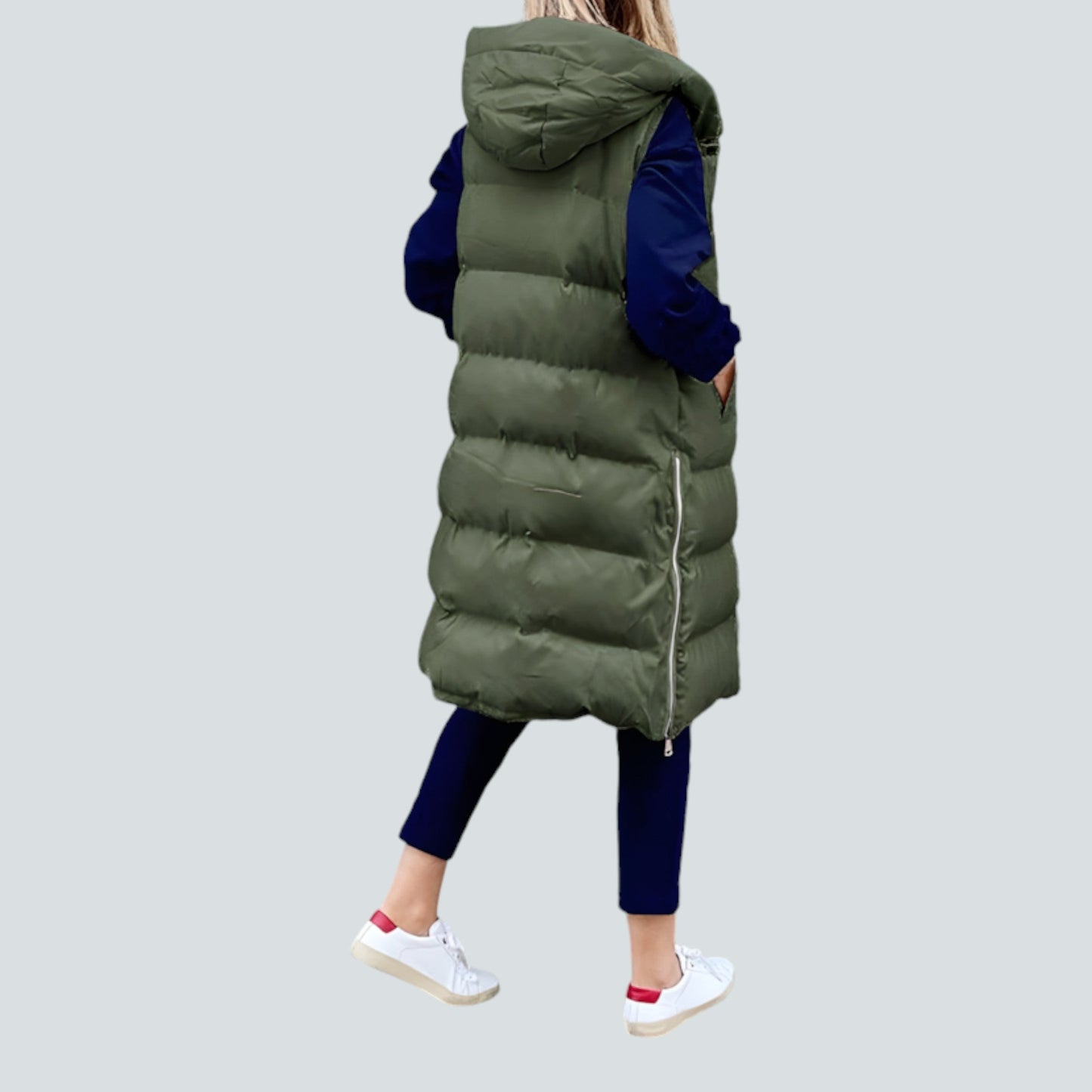 Lång Jacka Dam Med Huva Trendig Design Högkvalitativt Tyg-4