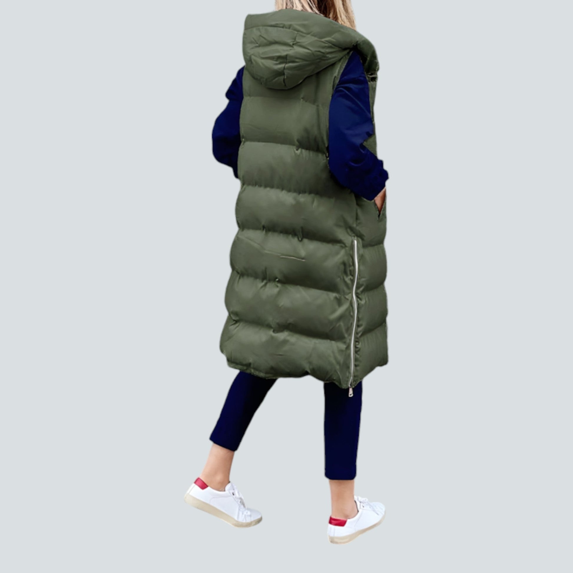 Lång Jacka Dam Med Huva Trendig Design Högkvalitativt Tyg-4