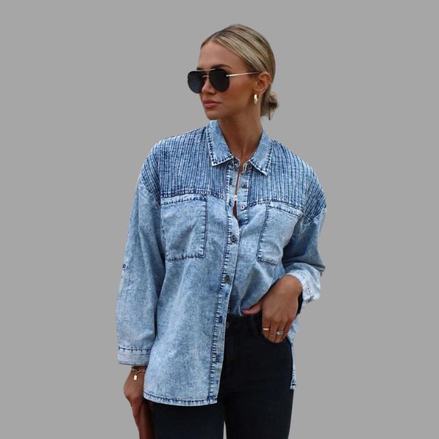 Svart Jeansjacka Dam Oversize med Fickor och Knappstängning – Casual Denimjacka för Avslappnad Stil 6