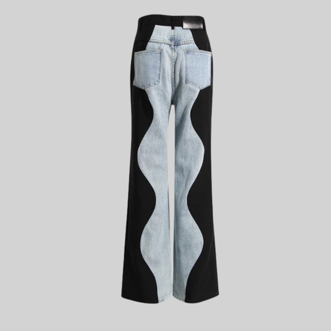Dam Jeans Hög Midja Breda Ben Bomull Polyester-2