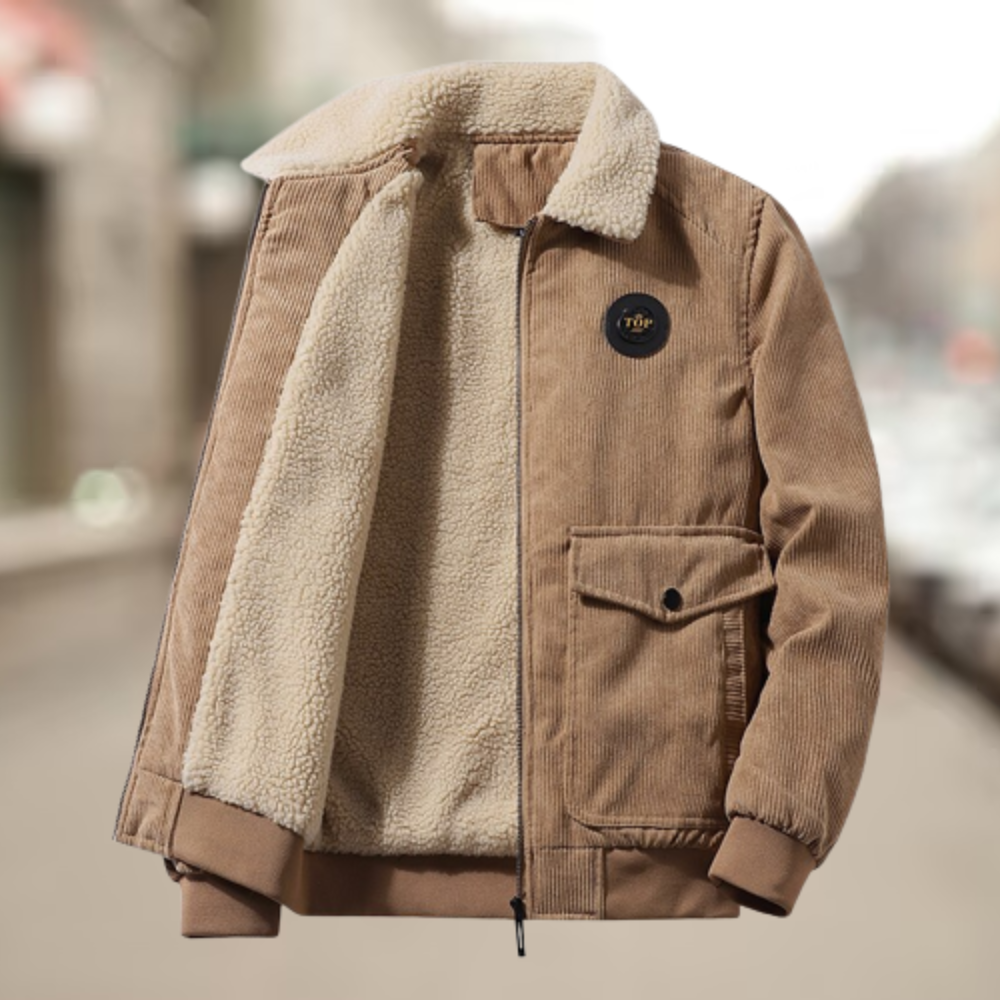Herrjacka Vinter Dubbelknapp Fleecefoder Polyester-4